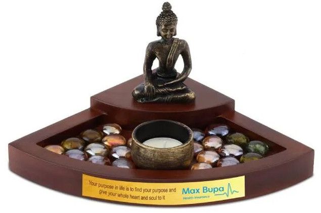 Buddha Candle Stand With LED Candle And Natural Pebbles