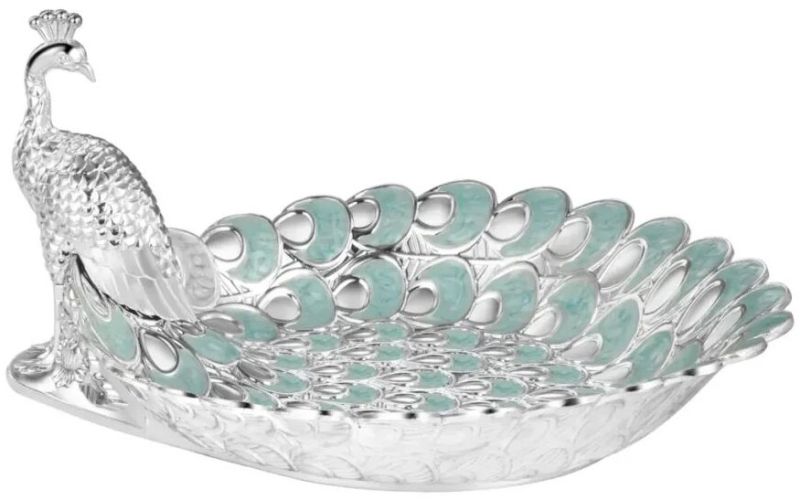 Platter with Peacock Half Pastel Sky Blue