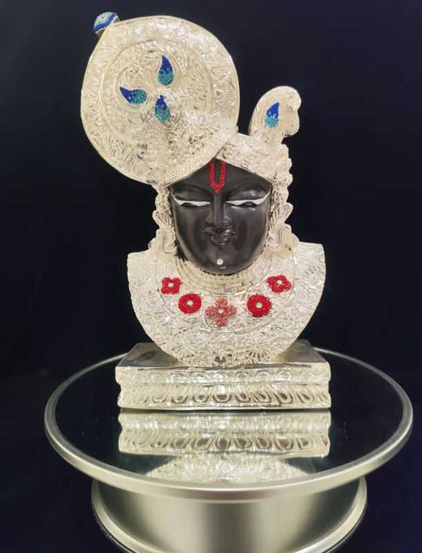 Shreenathji Idol – Silver-Plated with Diamond Work