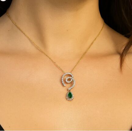 Sparkling Diamonds Emerald Drop Pendant