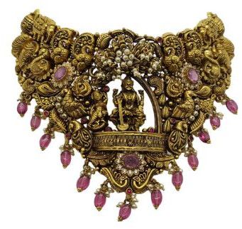 Elegant 22K Gold Temple Choker Necklace with Matching Jhumka Earrings