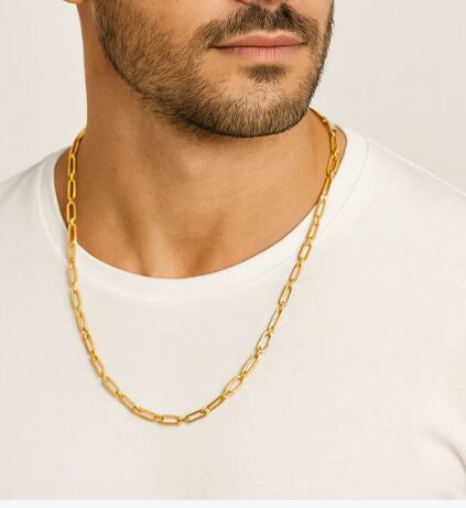 Elegant Men’S Gold Chain with Rectangular Links