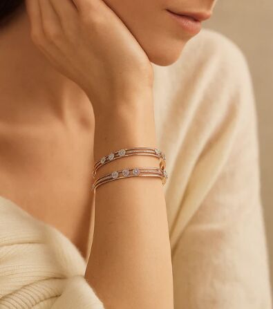 Glamorous 3.73 CT Diamond Bangles in Rose Gold