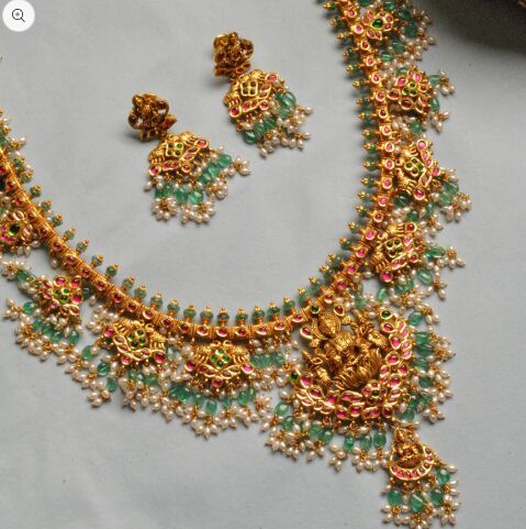 Kolkata Special Maa Narayani Antique Gold Necklace Set