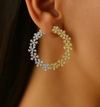 Sophisticated Diamond Hoop Earrings with Floral Design