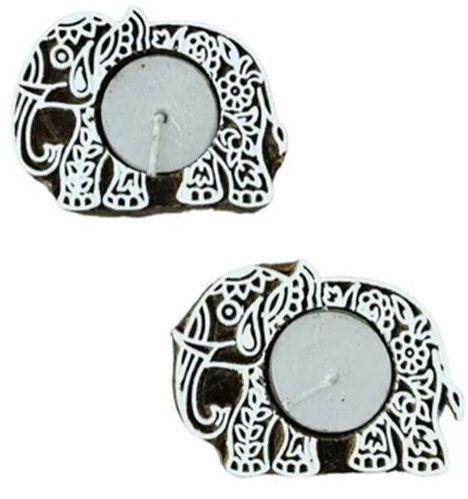 Elephant Shape Wooden Tealight Candle Holder 3 Inch for Home Decor