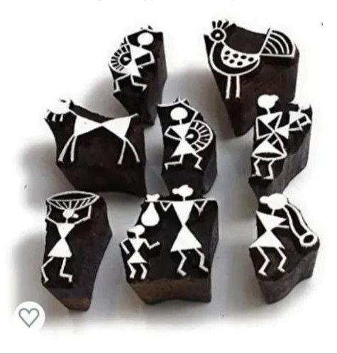 Warli Art Wooden Printing Block 2 Inches