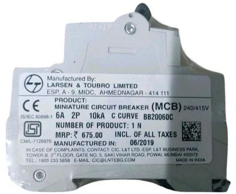 L&T 6A C Curve 2 Pole Exora MCB