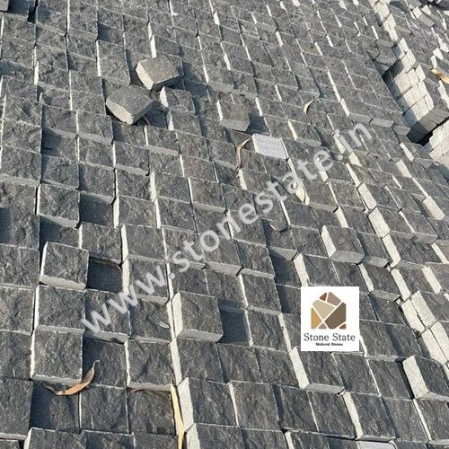 Non Polished Solid Kadapa Black Stone Cobbles 10X10CM