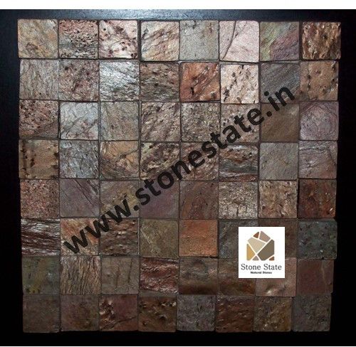 Unpolished Stone Natural Copper Slate Mosaic Tile 300X300mm