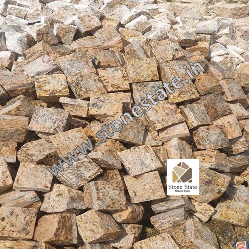 Yellow Granite Cube Cobble Driveway Paving Landscape Stone