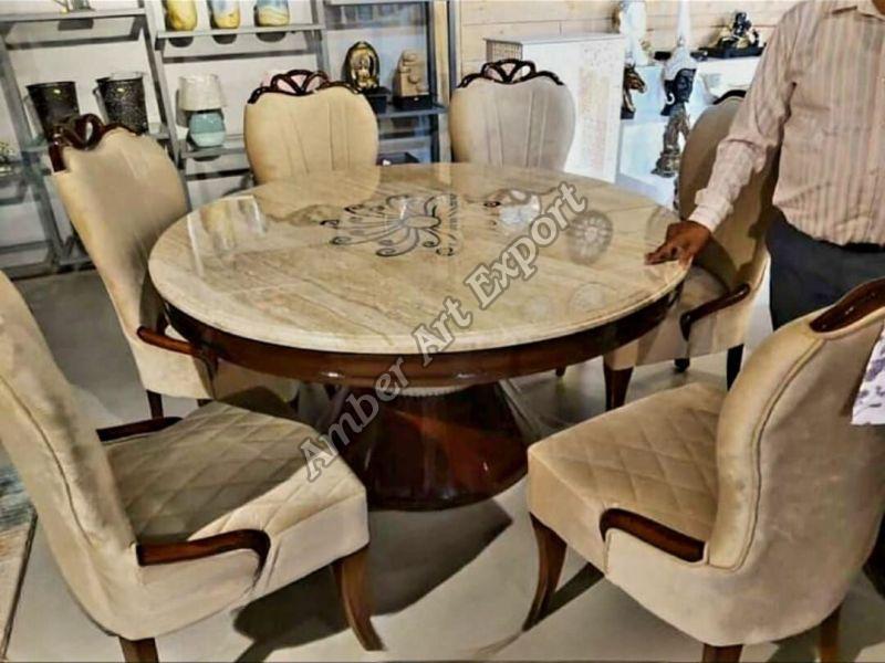 Round Solid Wood 6 Seater Dining Table Set