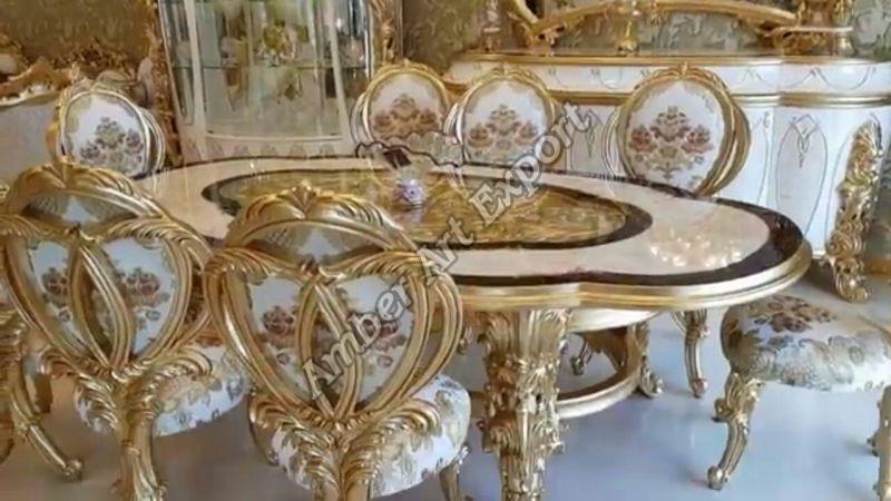 Teak Wooden Handcarved Royal Dining Table Set