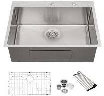 304 Grade Stainless Steel 33x22 Inch Glossy Topmount Kitchen Sink