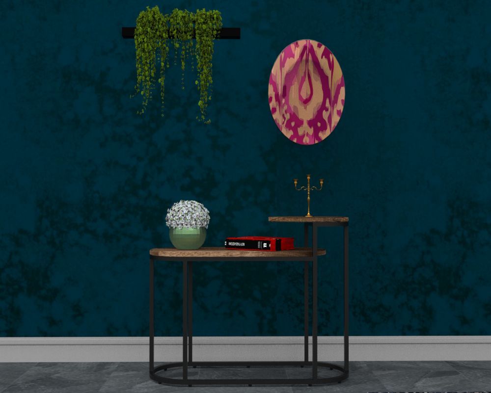 Oval Shape Wooden Metal Frame Console Table