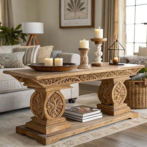 Modern Hand Carved Wooden Dining Table, Shape : Rectangular