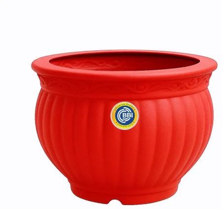 Red Matki Shape Plastic Pot