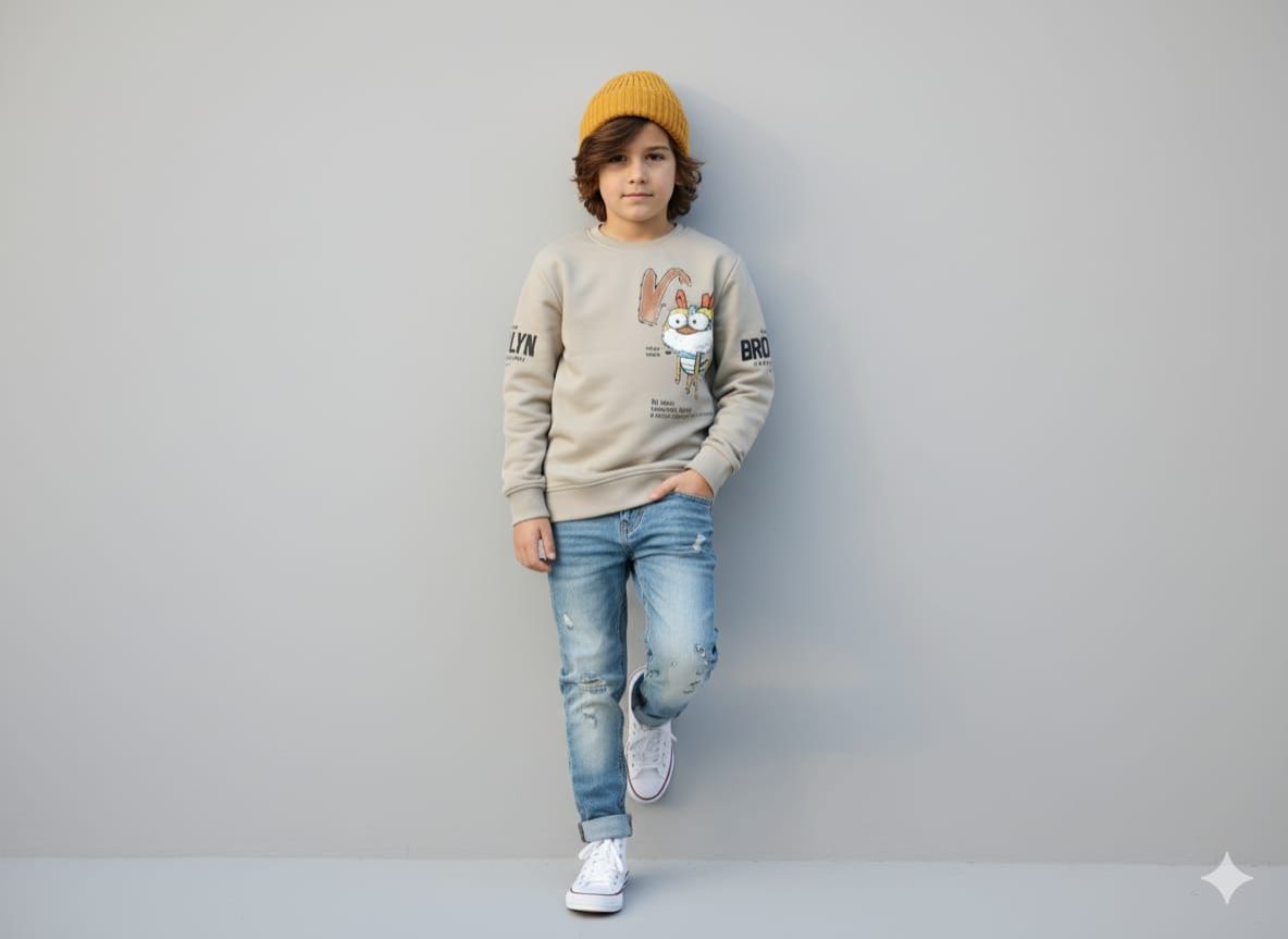 Grey Printed Full Boy Sleeve T Shirt