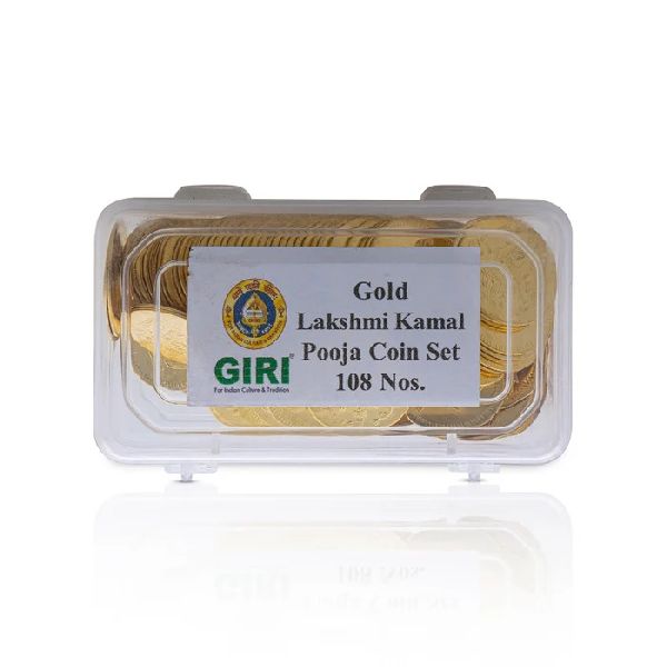 Printed Brass Polished Lakshmi Pooja Coins Box for Home Use