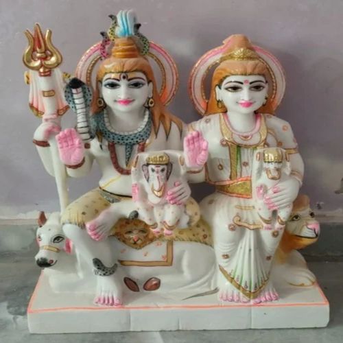 Polished Carved Marble Shiv Parivar Statue, Color : Multicolor