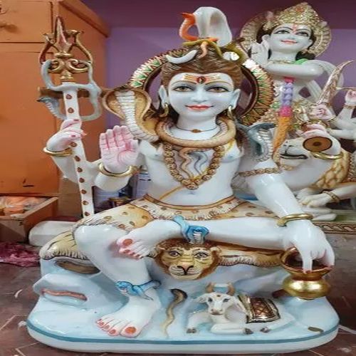 Carved Polished Marble Shiva Statue, Color : Multicolor Standard