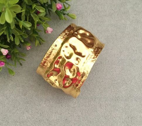 Golden Textured Hammered Cuff Bracelet