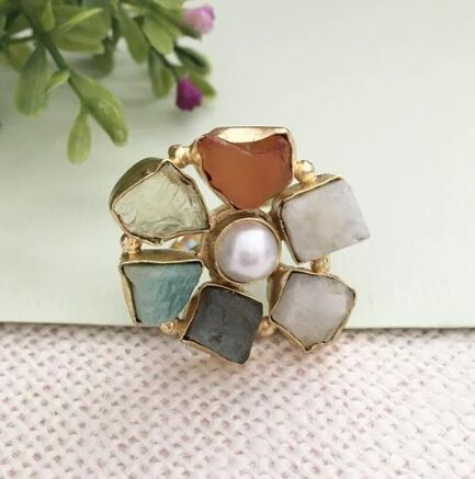 Polki Petal Pearl Ring