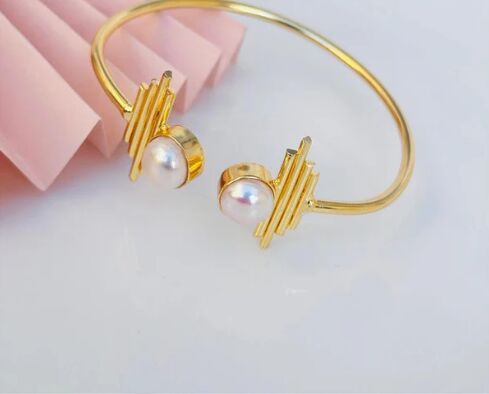 Radiant Geometric Pearl Cuff Bracelet