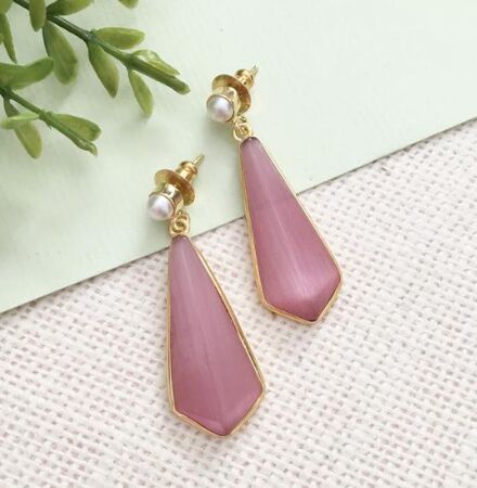 Trapezoid Gemstone & Sleek Prism Earrings