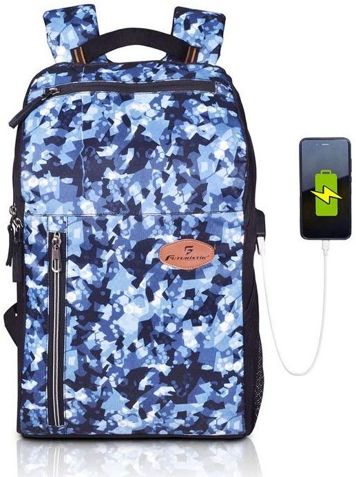 Jumbo Opening Anti-theft Black & Blue Camo 15.6 Inch Laptop Backpack