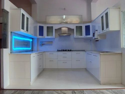 Antique Polished U Shaped Stainless Steel Modular Kitchen