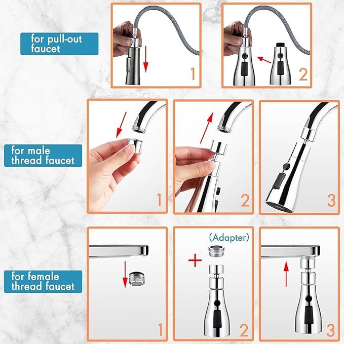 Kitchen Faucet 3-Function Pull Down Sink Sprayer Attachment For Faucet Pull Out Spray