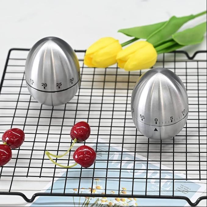 New Mechanical Egg Shape Kitchen Timer Stainless Steel Machinery Count Down Reminder Alarm Clock