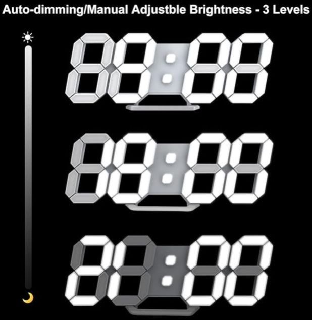 LED Wall Clock Digital Alarm Clock 3D Clock Dimmable Snooze Modern USB 1224 Hours Date Temp