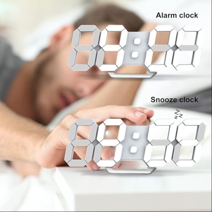 LED Wall Clock Digital Alarm Clock 3D Clock Dimmable Snooze Modern USB 1224 Hours Date Temp