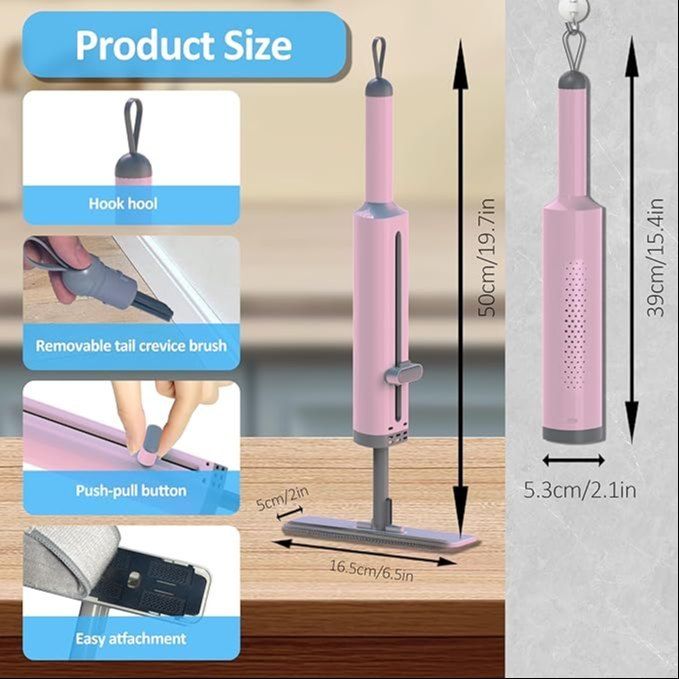 Portable Mini Mop, 360 Rotatable Self-squeeze Hand Wash-free Lazy Short Mop, With Crevice Brush