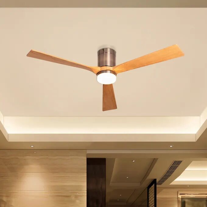 Chrome Finish Maple Finish Solid Wood Blades LED Remote Control Ceiling Fan