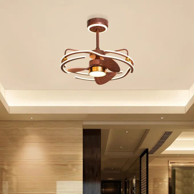 Metal Body ABS Blades Walnut Finish 3 Color LED Remote Control Ceiling Fan