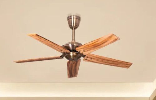 Metal Body Walnut Finish Solid Wood Blades Ceiling Fan