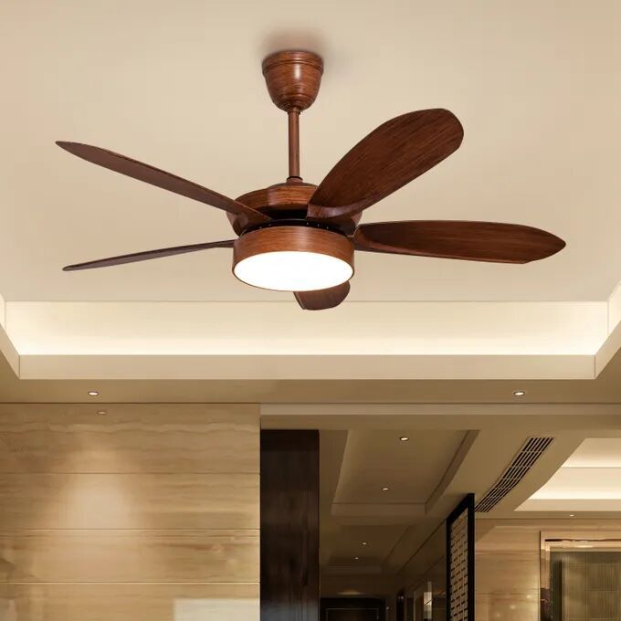 Teak Finish ABS Blades) Dimmable LED With Remote Control Chandelier Ceiling Fan