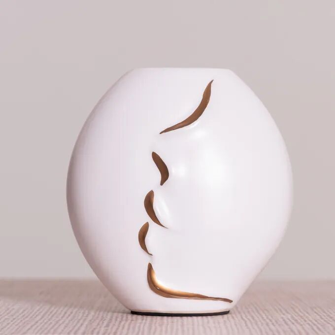 Walk On The Bright Side (Round, White, Gold) Ceramic Vase