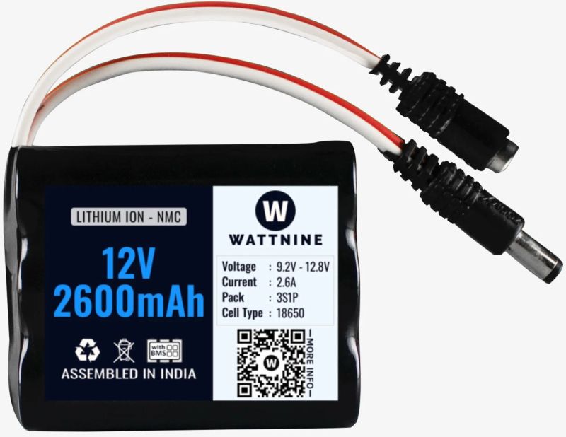 12V 2600 mAh Rechargeable Lithium Battery Pack With Warranty (Includes BMS) For GPS, CCTV