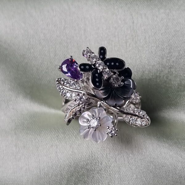 Black Petunia 92.5 Silver Ring