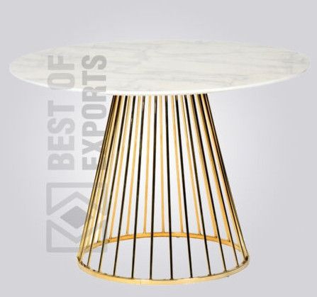 Brass Finish Round Leg Marble Restaurant Table