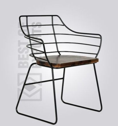 Outdoor Industrial Metal Wire Wood Seat Chair