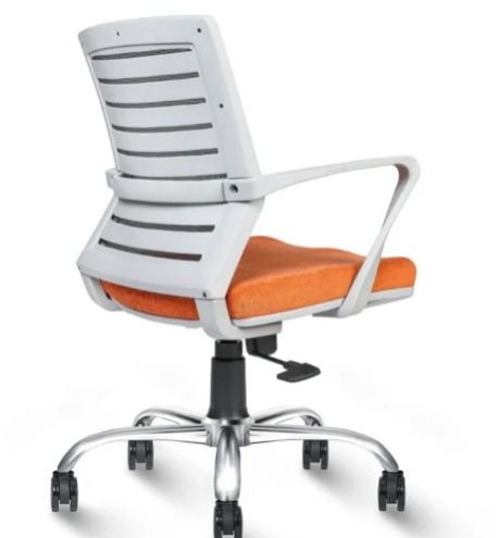 Adjustable Mid Back Mesh Chair In Orange & Grey Color With Swivel Base