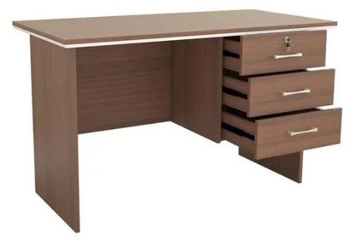Brown Engineered Wood Office Table With Three Drawers