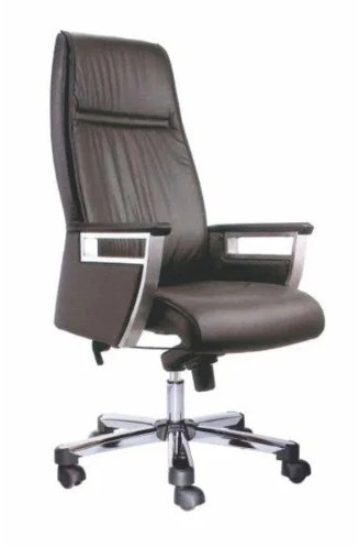 Genuine Leather High Back Revolving Director Office Chair In Black With Padded Seating