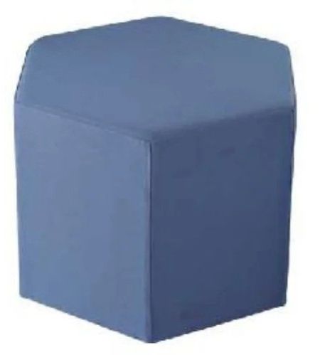 Leather Blue Hexagon Round Stool With Wooden Frame For Lounge Seating