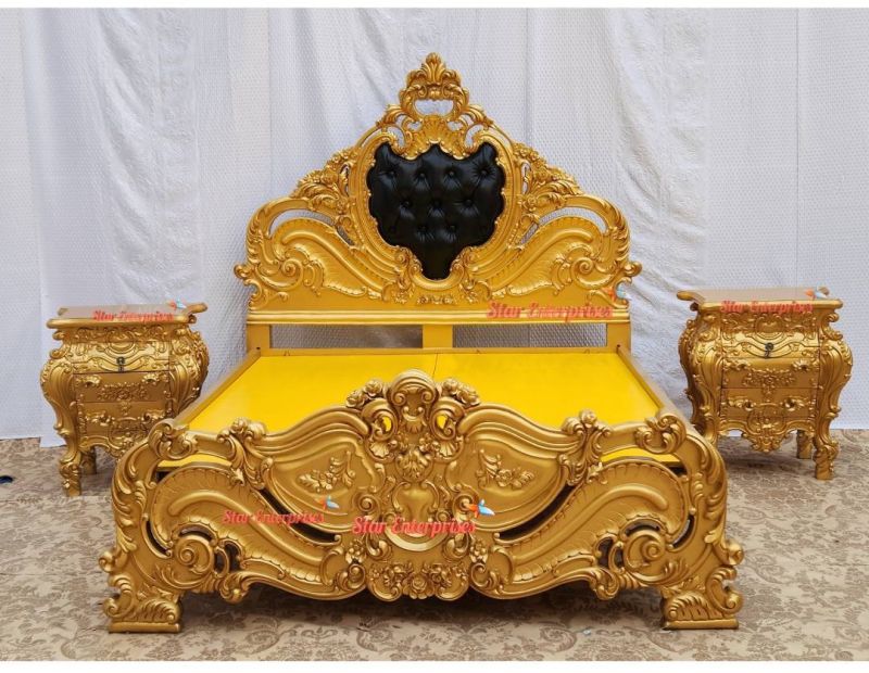 Royal Gold Finish Queen Size Bed BD-033